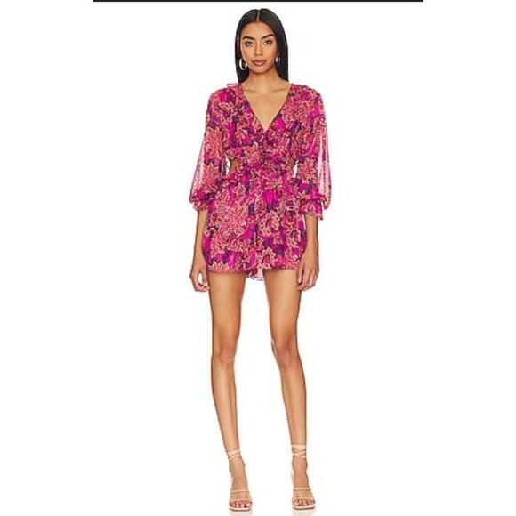 NWT‎ Misa Los Angeles Azalea Romper In Fuchsia Batik Cut Out Sides Size S - Picture 15 of 16
